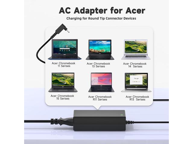 65W Laptop Charger Compatible with Acer Chromebook 15 14 13 11 R11 R13 N15Q9 N15Q10 N15Q8 CB3 CB5 C720 C720p C740 C738T C731 CB3-532 CB3-131...