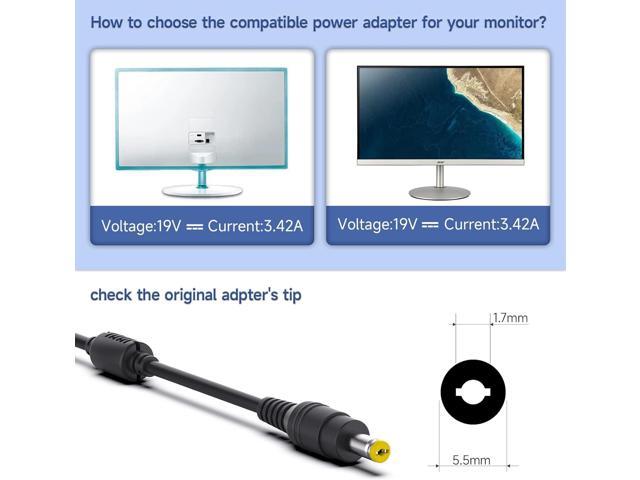 19V Power Cord for Acer Monitor, Acer LCD Monitor H236HL, SA230, G276HL, S230HL, G246HL, G206HQL, S271HL, S240HL, G236HL, S220HQL, S202HL, SB220Q,...