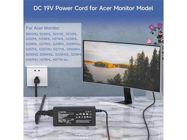 19V Power Cord for Acer Monitor, Acer LCD Monitor H236HL, SA230, G276HL, S230HL, G246HL, G206HQL, S271HL, S240HL, G236HL, S220HQL, S202HL, SB220Q,...