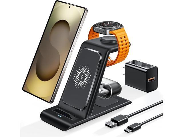 Wireless Charging Station for Samsung Wireless Charger Galaxy Watch 8/7/6/5/4/3 Active 2/1 Stand Galaxy S25 Ultra/S25/S24/S23/S22/S21/Note20/10 Z...