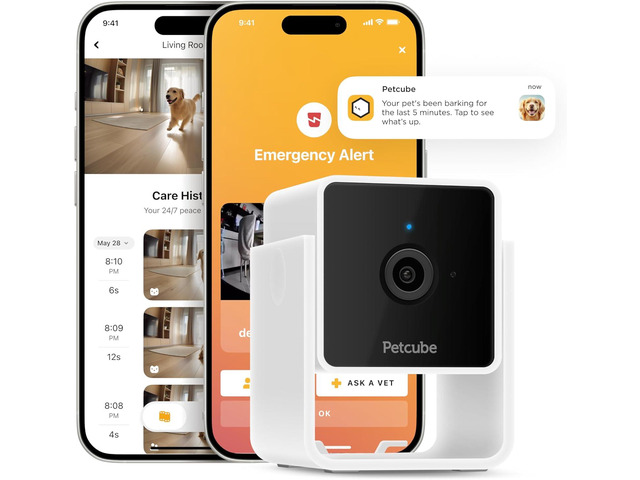 Petcube Cam Indoor Home Security Camera with 1080p HD Video, Two-Way Audio, Motion Detection, and Phone App, Night Vision Wi-Fi Camera for...