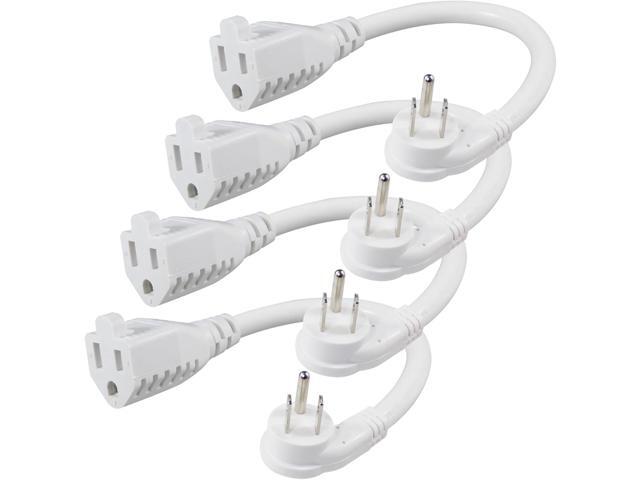 [4 Pack] Flat Plug Short Power Extension Cord - 6inch White Low Profile Flat Head 3 Prong Grounded Indoor Extension Cord,16AWG 13amp Household.