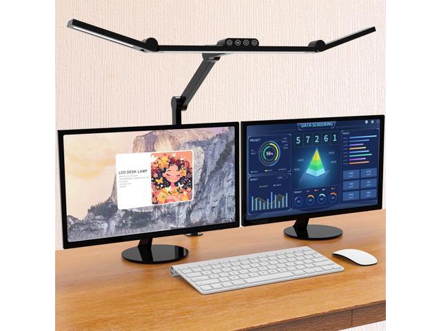 Micomlan Led Desk Lamp with Clamp, Architect Desk Lamp for Home Office with Atmosphere Lighting, 24W Ultra Bright Auto Dimming Computer Light.