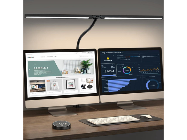 Pzloz Led Desk Lamp for Office Home - Eye Caring Architect lamp with Clamp,Dual Screen Computer Monitor Work Smart Light: 24W 5 Color Flexible...