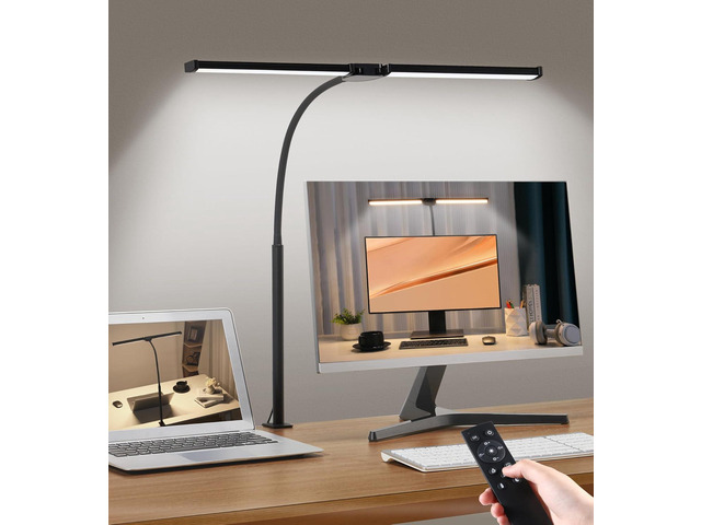 Motumen Led Desk Lamp for Home Office, Eye-Care Architect Light with Clamp, Smart Double Head Computer Monitor Table Clip Lamp, Adjustable Flexible...