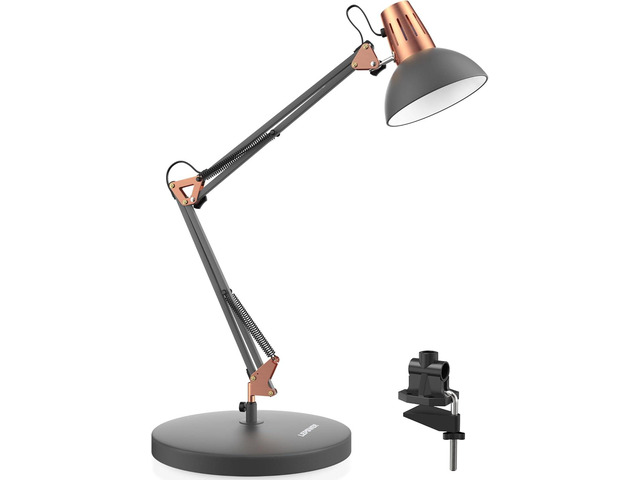 LEPOWER Metal Desk Lamp, Adjustable Goose Neck Architect Table Lamp with On/Off Switch, Swing Arm Desk Lamp with Clamp, Eye-Caring Reading Lamp for...