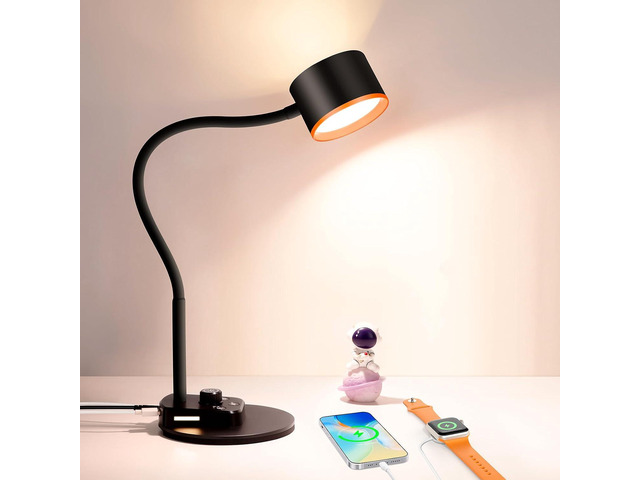 LiFMIRA Desk Lamp, LED Desk Lamp with USB C + A Charging Ports, 5 Colors Fully Dimmable Eye Care Reading Lamp for Bedside Table Full Metal...