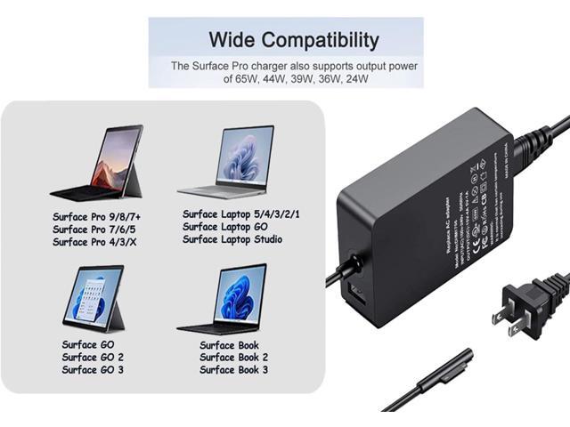 Surface Laptop Pro Charger 65W 44W 36W 24W Compatible with Microsoft Surface Pro 3/4/5/6/7/8/9/X Laptop 1/2/3/4 Go 1/2/3 Book 1/2/3 Power Supply...
