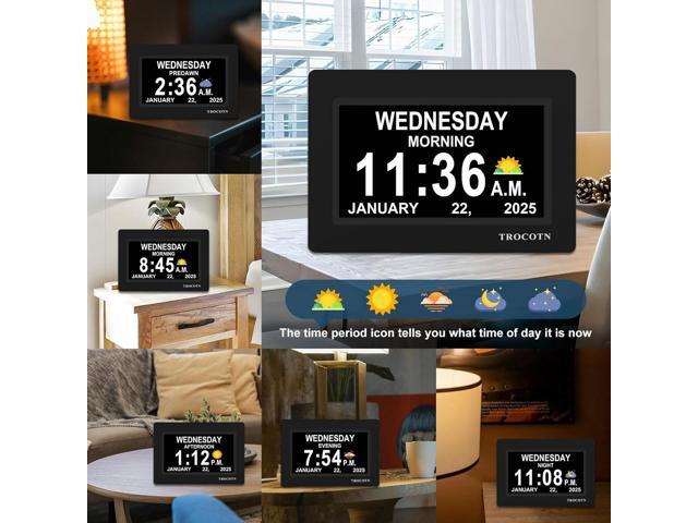 TROCOTN Dementia Clocks, Large Display Calendar Alarm Clock with Auto DST for Seniors, 5 Display Modes Large Font Digital Clock with Custom Alarms...