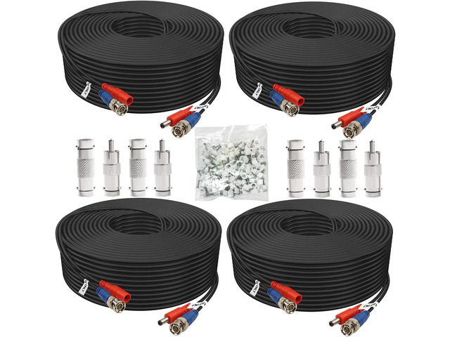 BNC Cable 200ft 4 Pack Aimyzii BNC Video Power Cable,Security Camera Cable for CCTV Camera DVR Security Systems(Included 8X BNC Adapters,100 Pcs...