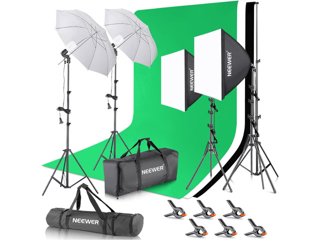 NEEWER Photography Lighting kit with Backdrops, 8.5x10ft Backdrop Stands, UL Certified 5700K 800W Equivalent 24W LED Umbrella Softbox Continuous...