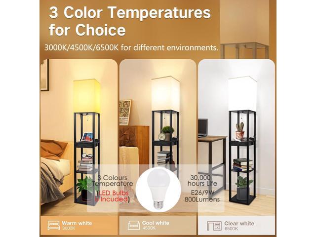 Shelf Floor Lamps for Living Room,Tall Standing Lamp with Shelves and Drawer,2 USB Charging Ports & 2 Power Outlet,Bright 3CCT LED Bulb Included -...