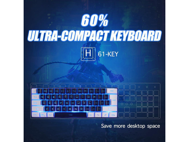 abucow Gaming Keyboard Minimalist Portable Wired Ultra-Compact Mini Imitation 61 Keys RGB Backlit Keyboard (Black-White)