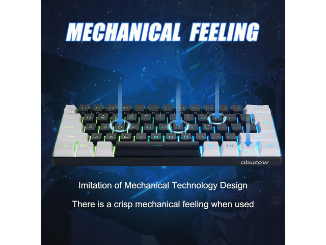 abucow Gaming Keyboard Minimalist Portable Wired Ultra-Compact Mini Imitation 61 Keys RGB Backlit Keyboard (Black-White)