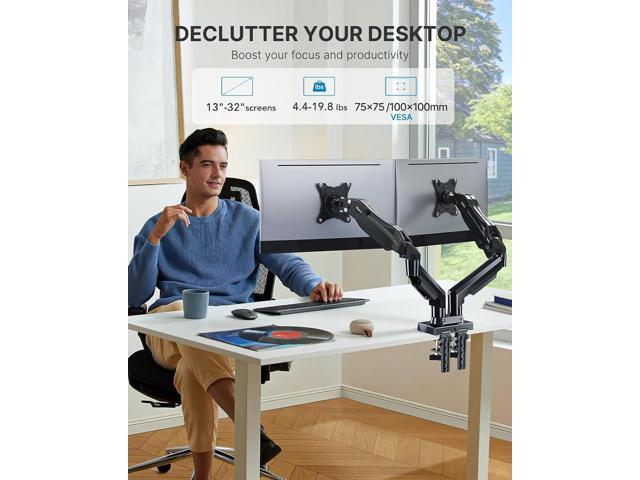 HUANUO Dual Monitor Stand - Full Adjustable Monitor Desk Mount Swivel Vesa Bracket with C Clamp, Grommet Mounting Base for 13 to 32 Inch Computer...
