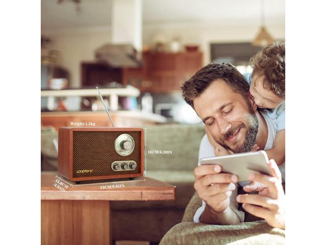 LoopTone USB SD Multifunction AM FM Vintage Radio with Bluetooth Speaker,Retro Wood Table Radio for Kitchen Living Room with Rotary Knob