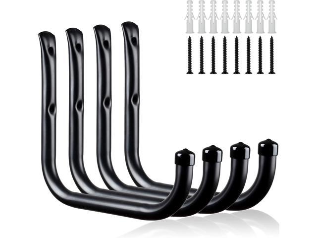 KURUI Wall Hooks for Garage Garden, 4 Pack Water Hose Holder, Large Garage Storage Hanger for Ladder Bike Extension Cord Tool, Wall Mount l Hooks,.
