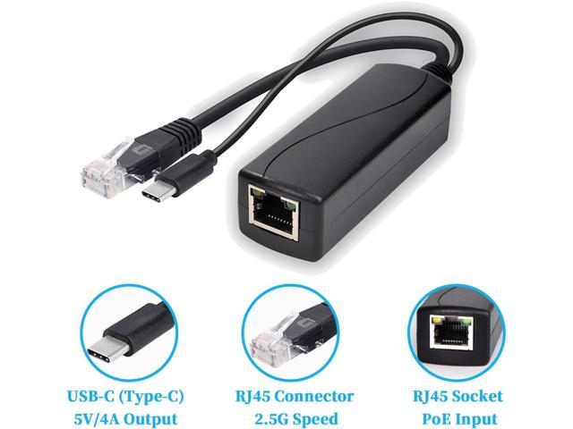 2.5G Type C PoE Splitter 5V/4A, 48V PoE to USB-C 5V/4A 20W Output, 2.5Gbps Ethernet Comply IEEE802.3af/at, Plug and Play for Smart Home/Pi 4B/4B+...