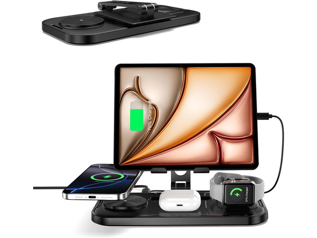 4 in 1 Wireless Charging Station with Stand for iPhone 16/15/14, Apple Watch 10/9/8, AirPods Pro 2 Foldable Travel Charger Nightstand Design...