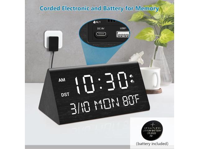 Kogonee Wooden Digital Alarm Clock, 0-100% Dimmer, 2 Alarm Settings, Weekday/Everyday Mode, 9 Mins Snooze, 12/24H, Temperature and Date Display for...