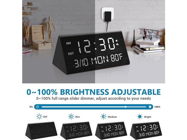 Kogonee Wooden Digital Alarm Clock, 0-100% Dimmer, 2 Alarm Settings, Weekday/Everyday Mode, 9 Mins Snooze, 12/24H, Temperature and Date Display for...