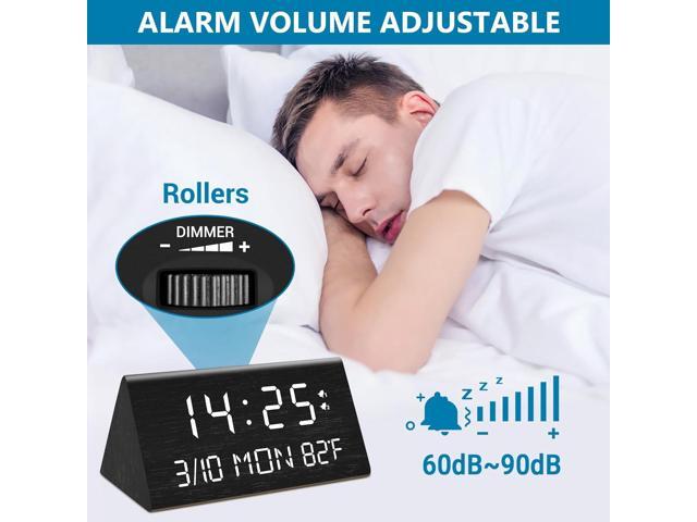 Kogonee Wooden Digital Alarm Clock, 0-100% Dimmer, 2 Alarm Settings, Weekday/Everyday Mode, 9 Mins Snooze, 12/24H, Temperature and Date Display for...