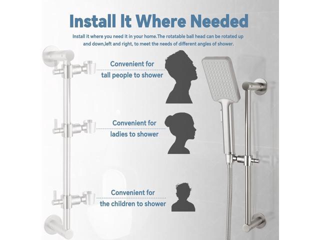 Shower Slide Bar Adjustable Handheld Shower Head Holder Wall Mount - 15inch All-Metal Shower Head Slide Bar Compatible with Bathroom Drill Free...
