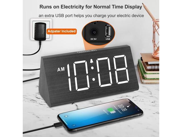 DreamSky Wooden Digital Alarm Clocks for Bedrooms - Electric Desk Clock with Large Numbers, USB Port, Loud Alarm for Heavy Sleepers, Adjustable...