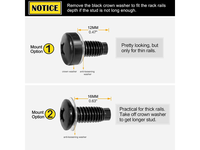 RIVECO Rack Screws & Cage Nuts for Server Cabinets & Racks Mounting Network Equipment Clip Nuts 50 Sets M6 x 16mm Black