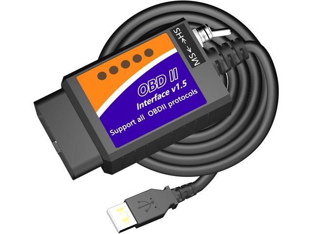 OBD2 to USB Cable ELM327 OBD2 Adapter Code Reader Scanner ELM 327 USB Cable Interface OBD to USB OBD 2 II Connector OBDII Scan Automotive...
