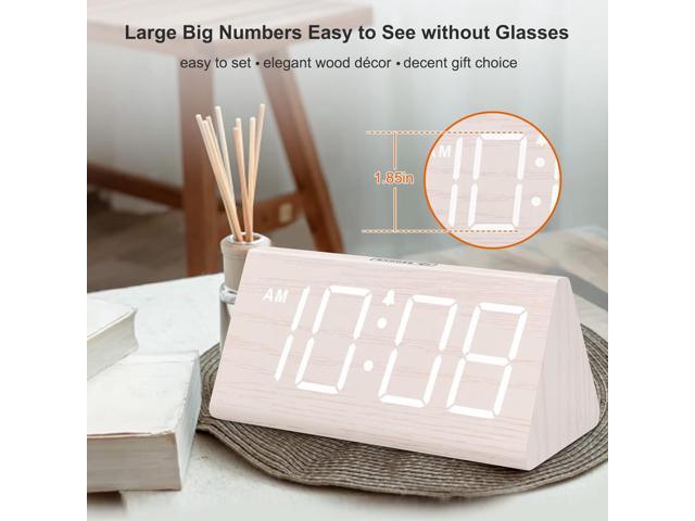 DreamSky Wooden Digital Alarm Clock for Bedroom - Living Room Desk Clock with Large Numbers, Bedside Nightstand Clock with USB Port, Adjustable...