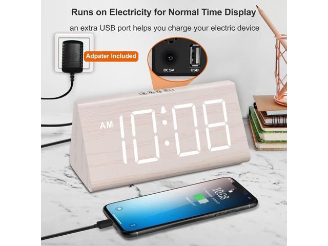 DreamSky Wooden Digital Alarm Clock for Bedroom - Living Room Desk Clock with Large Numbers, Bedside Nightstand Clock with USB Port, Adjustable...