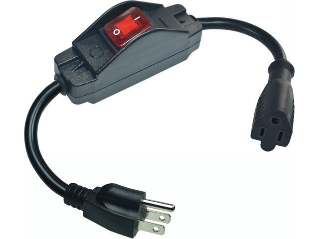 Black 3 Prong Extension Cord with Waterproof Switch14AWG Heavy Duty Short Extension Cord with RED LED On Off Switch