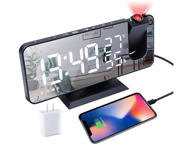 Projection Alarm Clock for Bedrooms Ceiling, Digital Clock Radio with USB Charger Port, Temperature & Humidity Display, 7.3 Large LED...