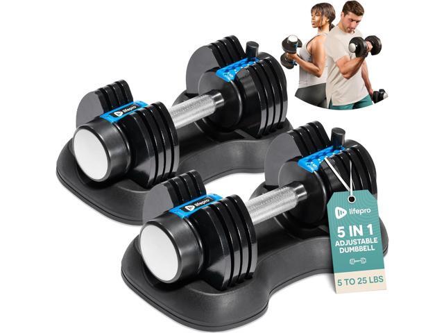 Lifepro Adjustable Dumbbells Set - 5in1-15lb 25lb 43lb weights Set & Single with Rack - Quick Adjust, Secure Grip - Compact Hand Weights for Men...