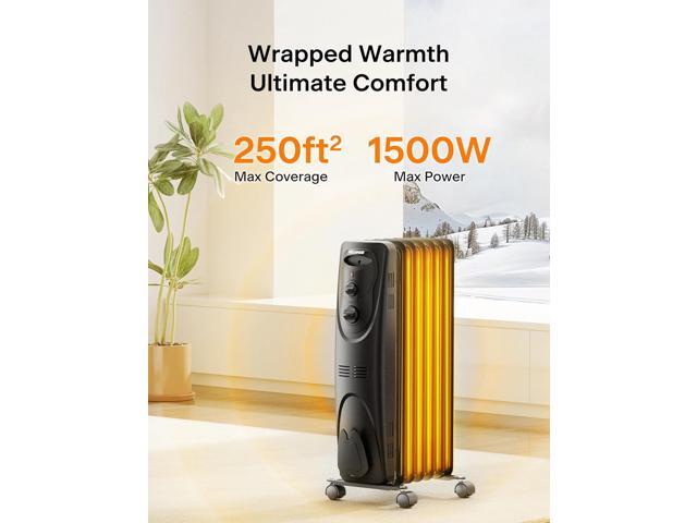 PELONIS Radiator Heater for Large Space, Electric Oil Filled Radiator, Dual Knobs, 1500W, Quiet Space Heater, 3 Modes, Tip-over Protection