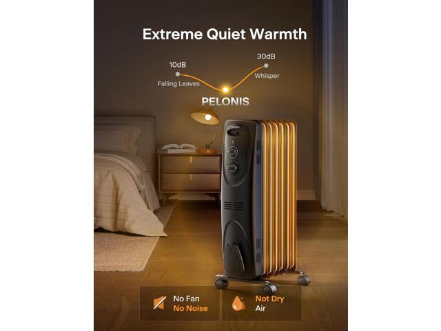 PELONIS Radiator Heater for Large Space, Electric Oil Filled Radiator, Dual Knobs, 1500W, Quiet Space Heater, 3 Modes, Tip-over Protection
