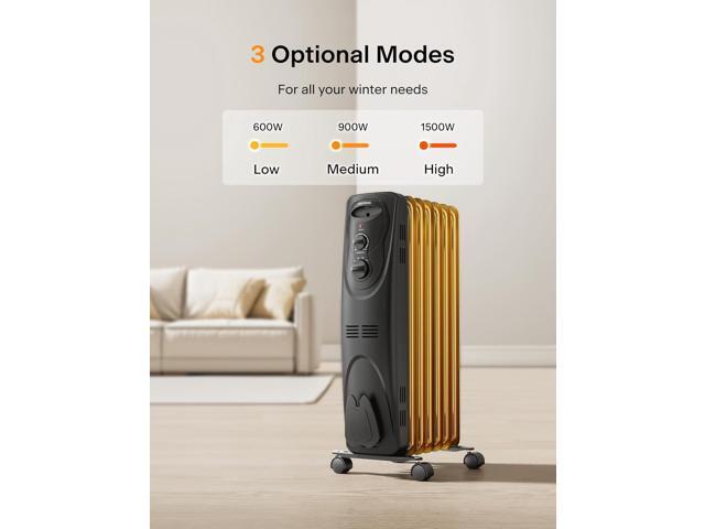 PELONIS Radiator Heater for Large Space, Electric Oil Filled Radiator, Dual Knobs, 1500W, Quiet Space Heater, 3 Modes, Tip-over Protection