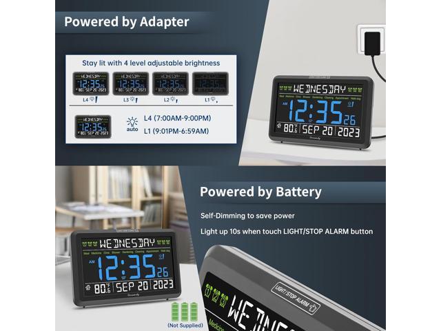 DreamSky Digital Clock with Date and Day of Week - Large Calendar Clock for Seniors Elderly, Loud Alarm Clock for Bedroom Desk, Backlight Dimmer,...