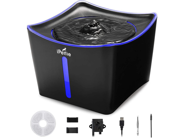 iPettie Kamino Cat Water Fountain, 101oz/3L, Ultra-Quiet Filtered Water Purifier, Automatic Waterer Dispenser with LED & Water Level Window, Auto...