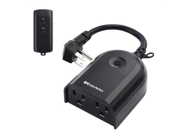 [ETL Listed] Cable Matters Weatherproof Indoor/Outdoor Remote Control Outlet with Dual Outlets & Low Profile Flat Plug - 80 ft Range, Black
