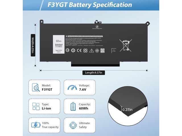 60Wh F3YGT 7490 7480 Battery Replacement for Dell Latitude 12 7000 7280 7290/13 7000 7380 7390 P29S002/14 7000 7480 7490 P28S P28S001 P73G P73G002...