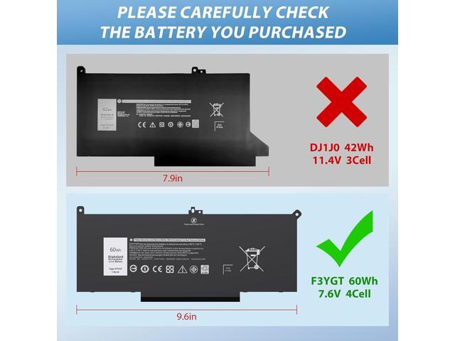 60Wh F3YGT 7490 7480 Battery Replacement for Dell Latitude 12 7000 7280 7290/13 7000 7380 7390 P29S002/14 7000 7480 7490 P28S P28S001 P73G P73G002...