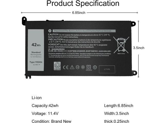 YRDD6 42Wh 11.4V Laptop Battery Compatible for Dell Inspiron5491 5482 5481 5591 5485 7586 3583 3310 2-in-1 5593 3793 3493 5584 3593 5480 5581 3582...