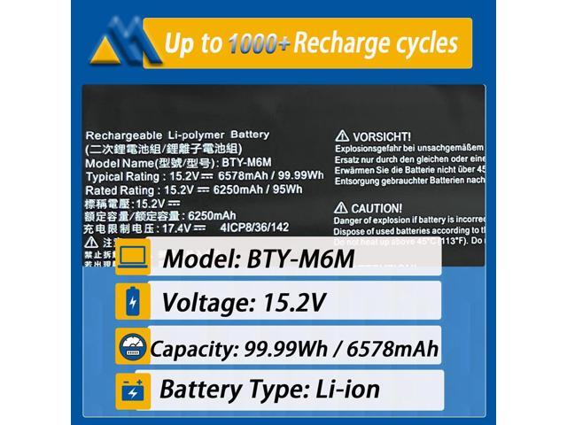 BTY-M6M 99.99Wh Laptop Battery Replacement for MSI GS66 Stealth 10SE 10SF 11UE 11UH GE66 Raider 10UG 11UG GE76 for Raider 11UE 11UG GE76 for Dragon...