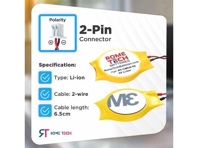 Rome Tech RTC CMOS Battery for Lenovo ThinkPad P51, P52, P70, Yoga 15 Laptop Backup BIOS CR2032 with 2 Pin Wire Cable (3-Pack)