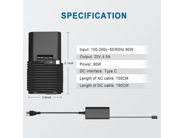 90W 65W USB C Laptop Charger AC Adapter for Dell XPS 13 15 17 Latitude 3400 3500 5289 5300 Latitude 7420 7320 7390 2in1 Precision 3540 3470 Type C...