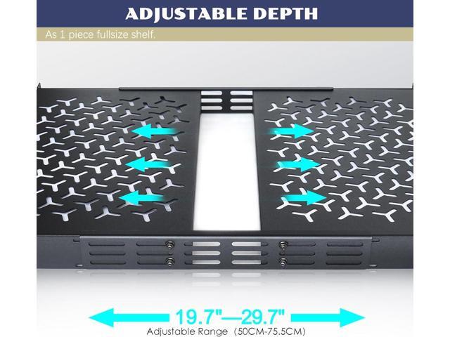 1U Rack Shelves (2-Pack), 1 PCS 8' Deep Cantilever & 1 PCS 12' Deep Cantilever, with Optional Joints to Combine as One Full Size Server Rack Shelf