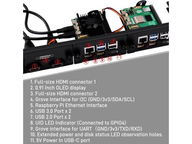 GeeekPi 19 inch 1U Rack Mount for Raspberry Pi 5, with 4PCS PCIe to M.2 NVMe SSD Adapters and OLED Display, Compatible with 19 Inch Server Rack
