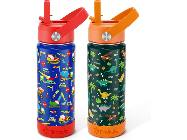 Fimibuke 18oz Kids Insulated Water Bottle, 18/8 Stainless Steel Kids Cups